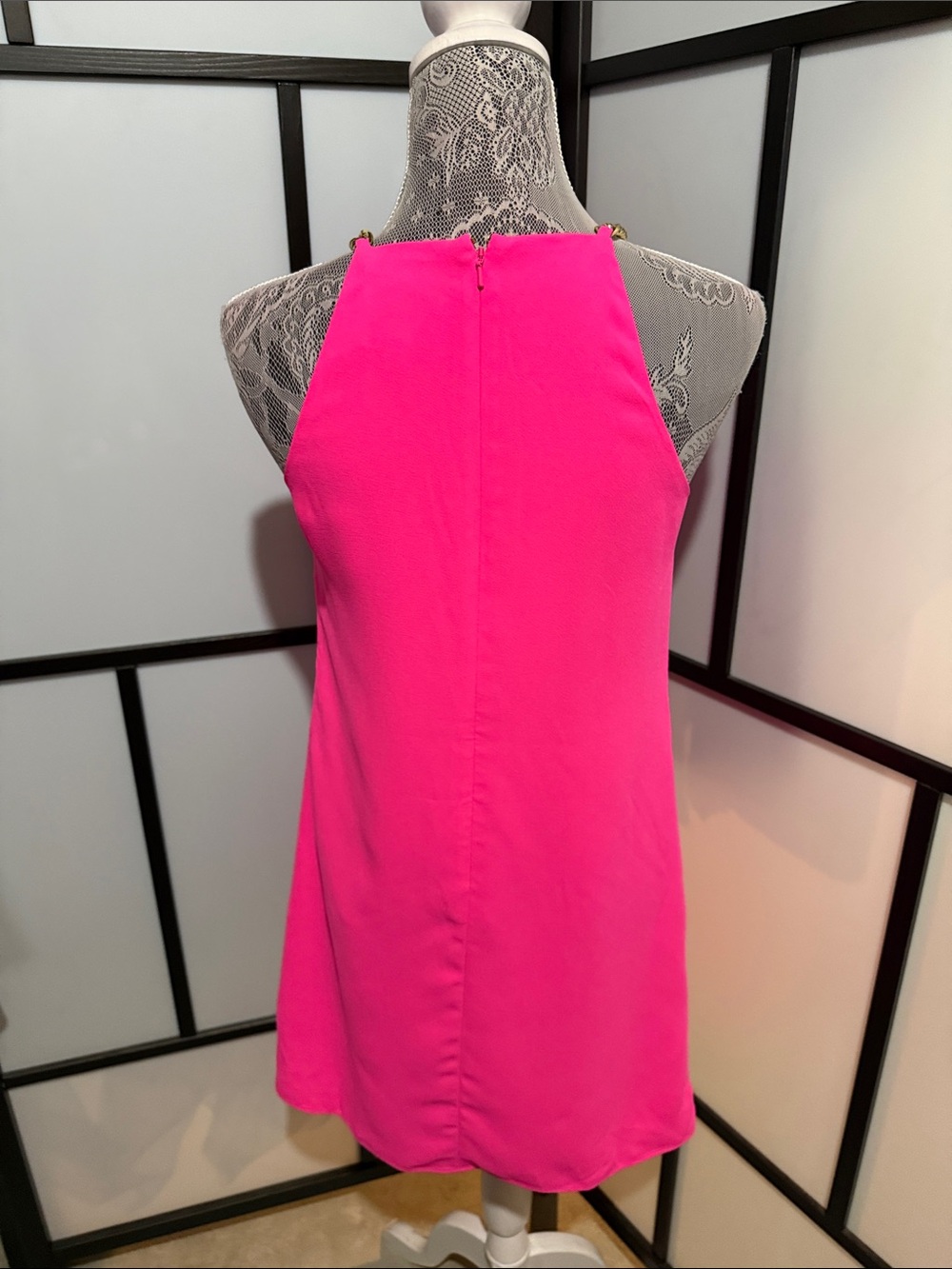 Lilly Pulitzer Hot Pink Halter Camisole with Gold Chain Straps - Picture 4 of 6